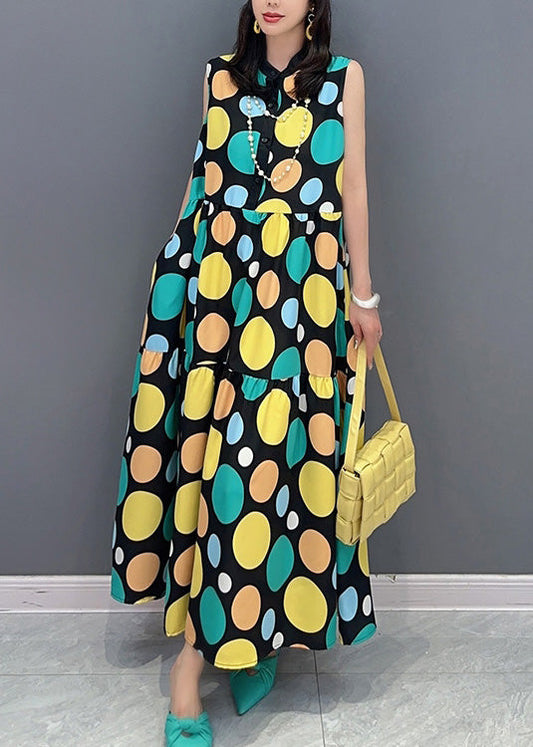 Dot Print Patchwork Maxi Dress Summer