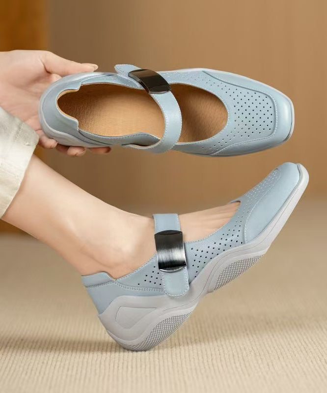 Faux Leather Flat Shoes Buckle Strap Hollow Out Flat Feet Shoes
