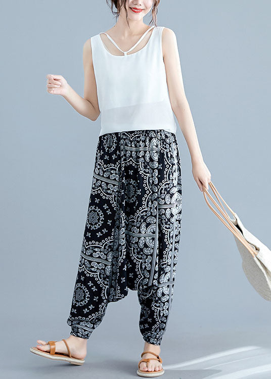 Elastic Waist Patchwork Cotton Lantern Pants Summer