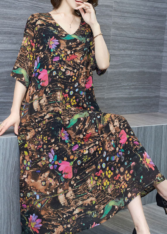 V Neck Patchwork Chiffon Dresses Summer