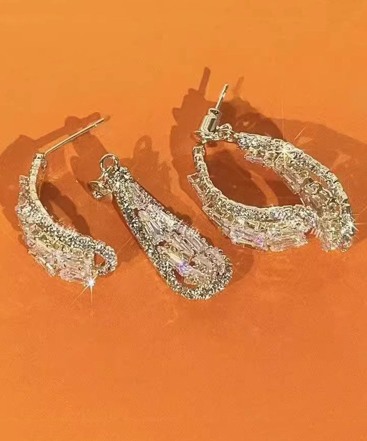Gold Copper Overgild Zircon Leaves Hoop Earrings