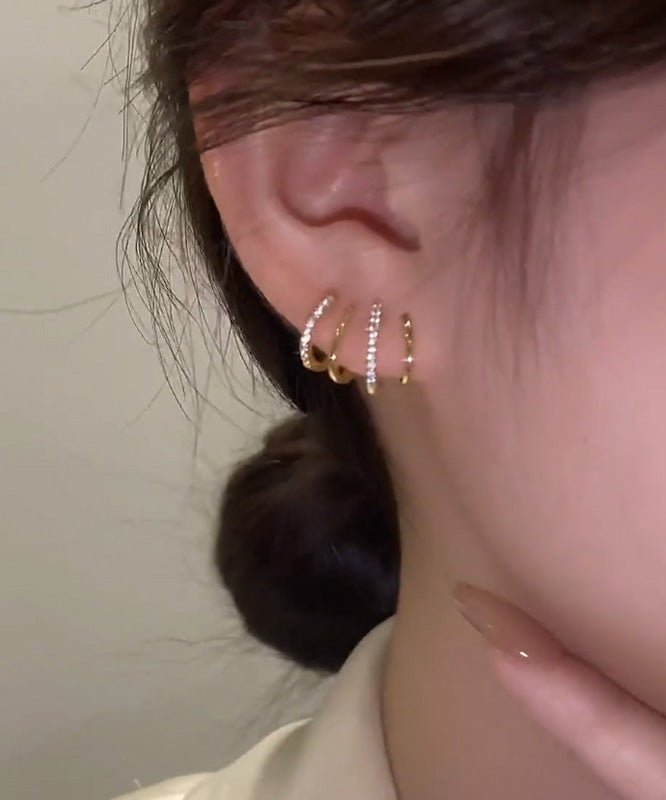 Gold Overgild Inlaid Zircon Stud Earrings