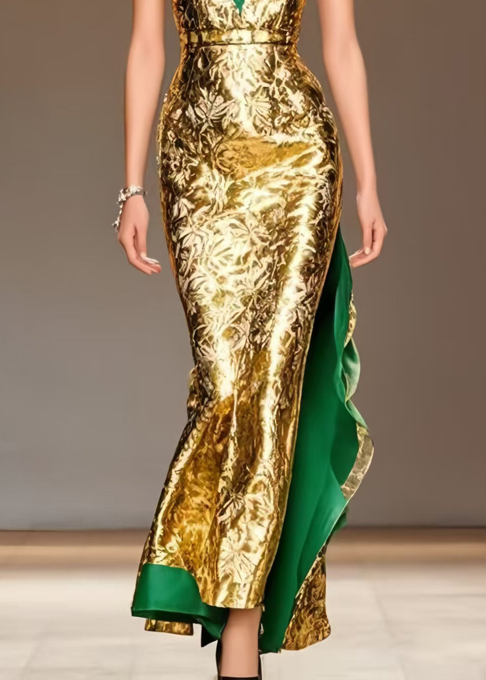 Golden Wraped Patchwork Silk Sundress Summer