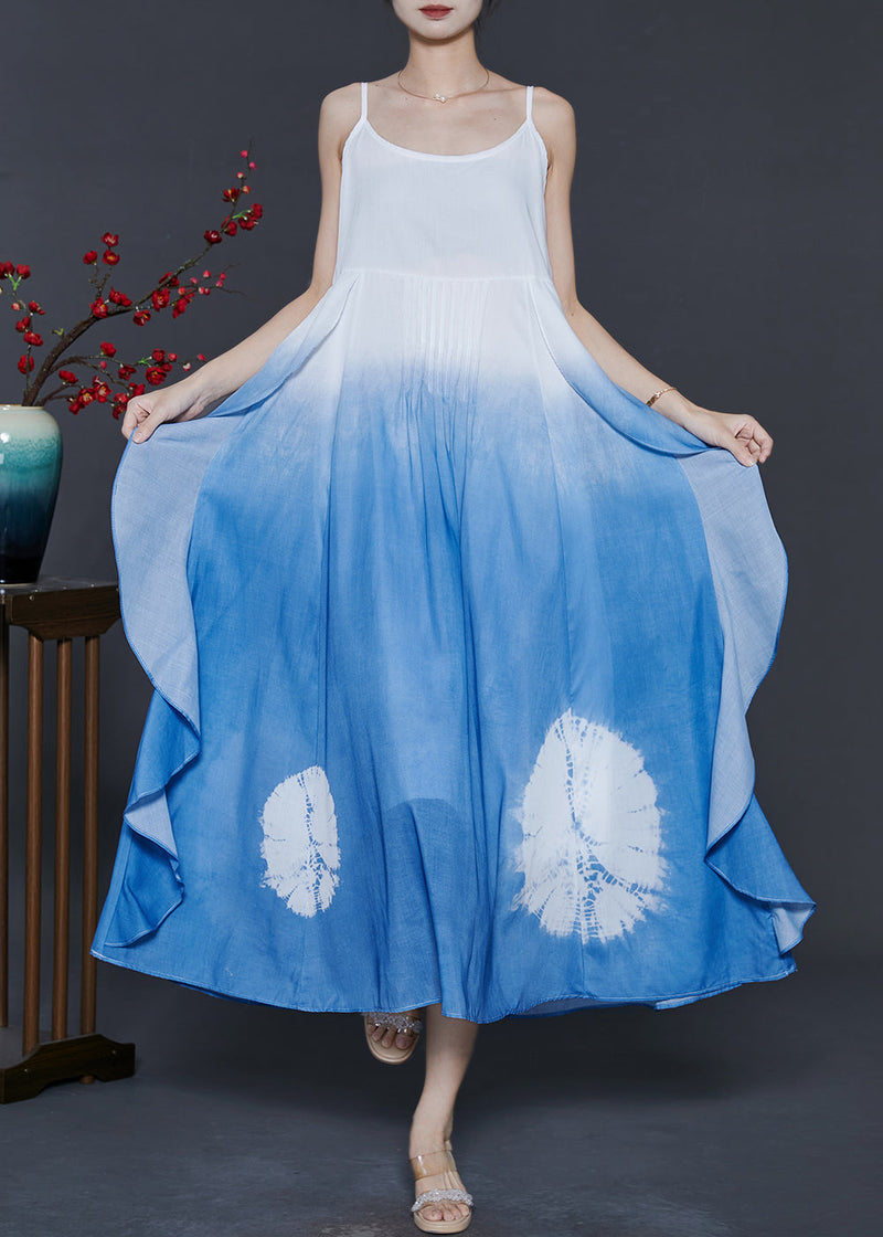 Gradient Blue Ruffled Cotton Cami Dress Summer