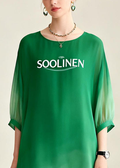 Gradient Color Asymmetrical Design Chiffon Ankle Dress Summer