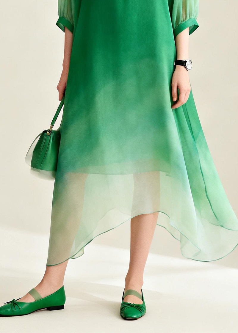 Gradient Color Asymmetrical Design Chiffon Ankle Dress Summer