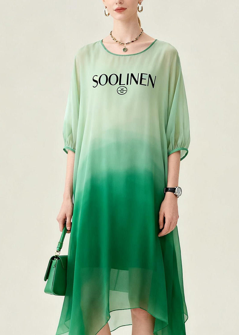 Gradient Color Asymmetrical Design Chiffon Dress Summer