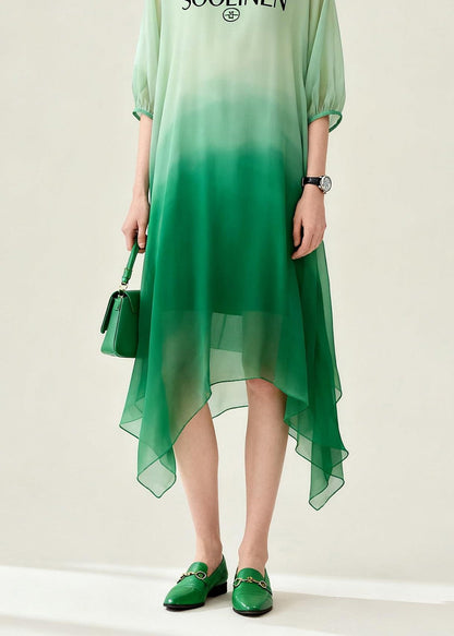 Gradient Color Asymmetrical Design Chiffon Dress Summer