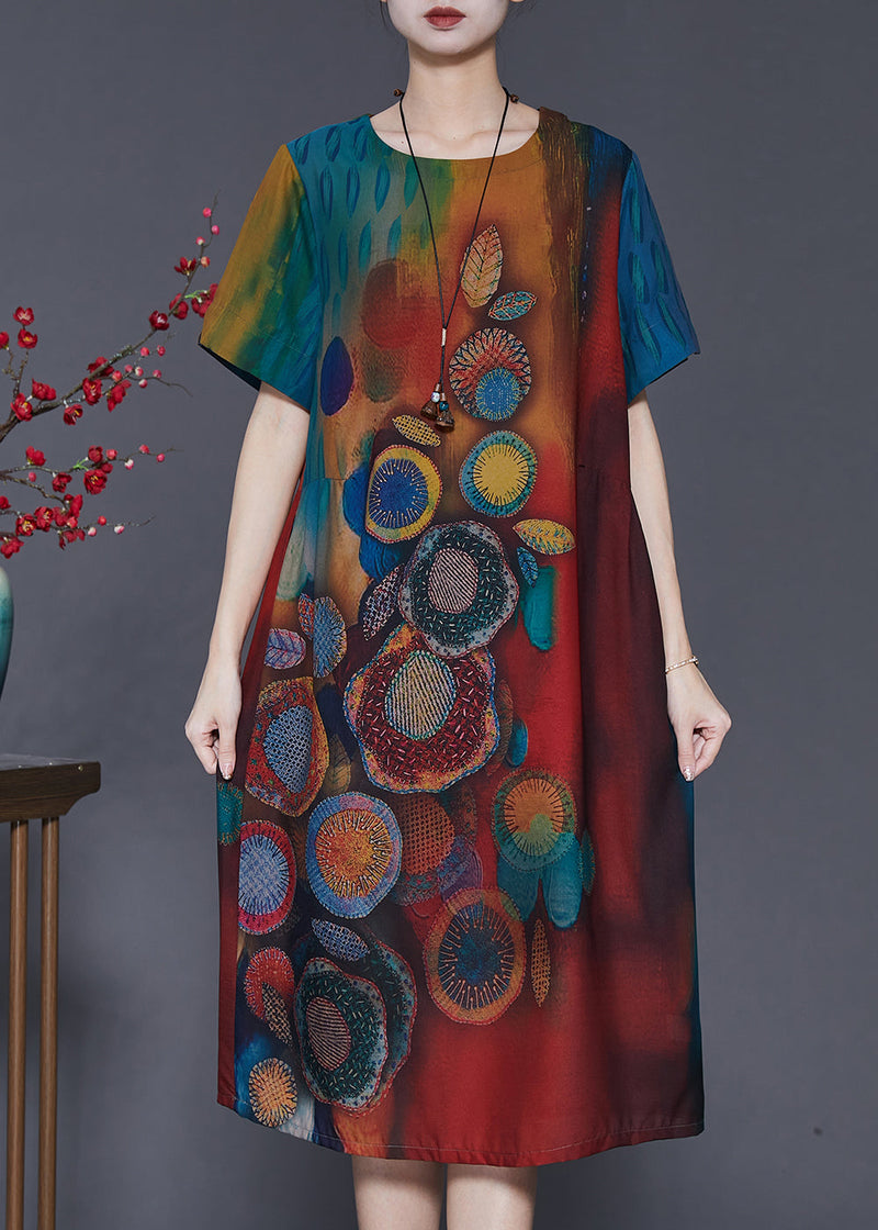 Gradient Color Print Silk Maxi Dresses Summer