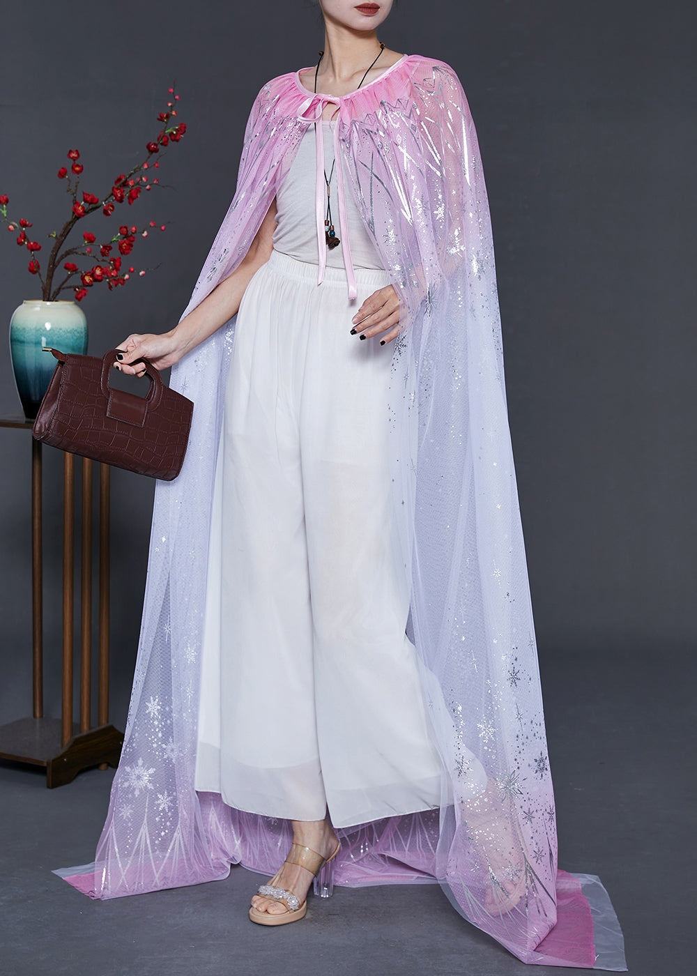 Gradient Pink Oversized Silk Holiday Cloak Summer
