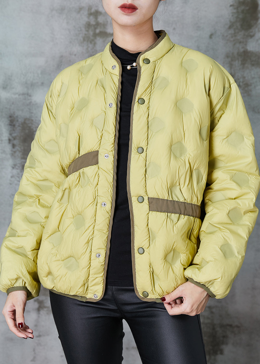 Grass Green Asymmetrical Patchwork Duck Down Puffer Coat Spring
