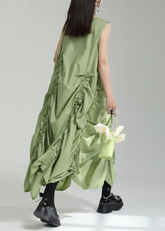 Grass Green O-neck Maxi Dress Sleeveless