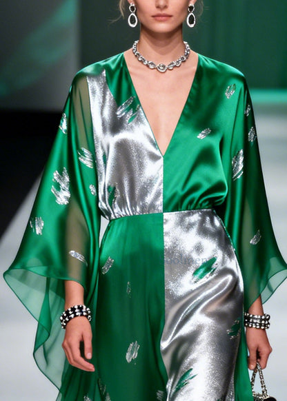 Green Asymmetrical Patchwork Exra Large Hem Chiffon Dresses Summer