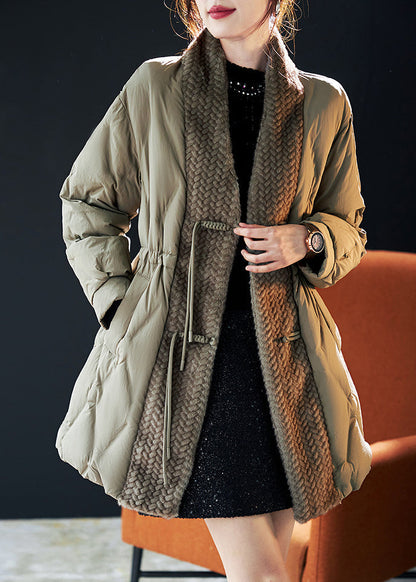 Green Chinese Button Patchwork Duck Down Puffers Jackets Winter