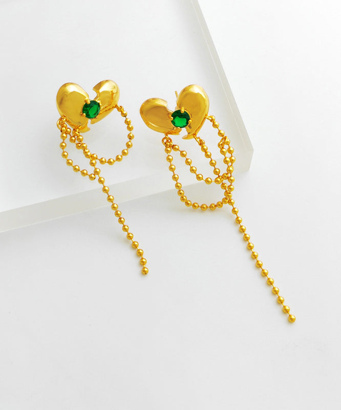 Green Copper Gold Plated Heart Zircon Drop Earrings