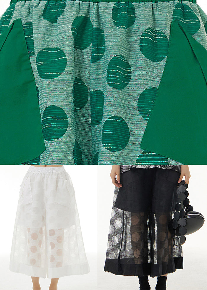 Green Elastic Waist Dot Print Tulle Fake Two Piece Pants Summer