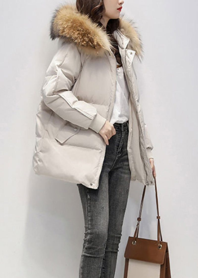 Green Fur Collar Hooded Pockets Fine Cotton Filled Jacket Winter