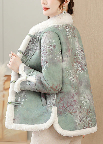 Green Fur Collar Patchwork Warm Fleece Parkas Winter