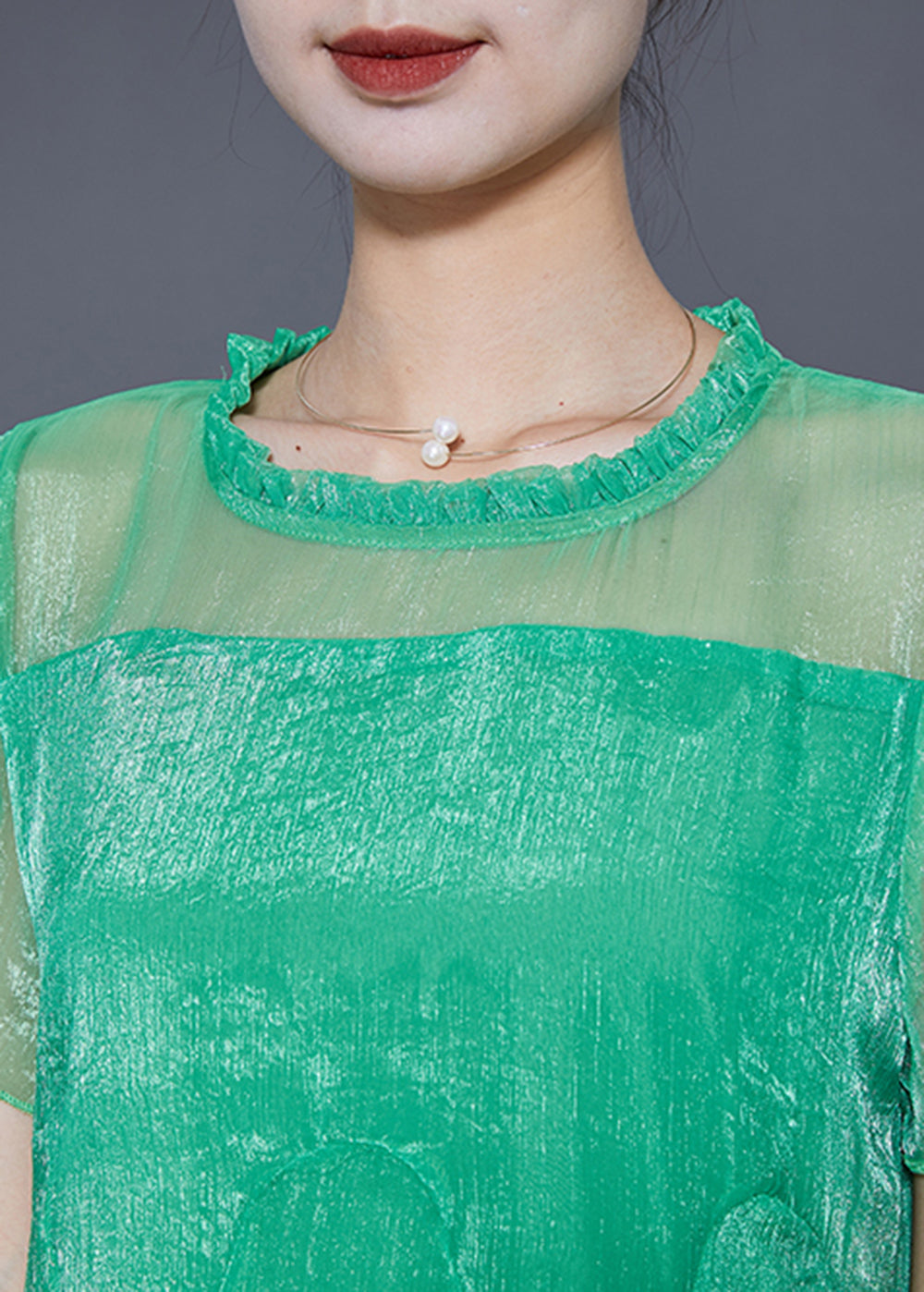 Green Hollow Out Patchwork Layered Design Tulle a Line Dress Summer