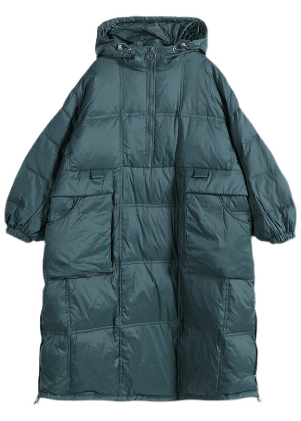 Green Hooded Drawstring Fine Cotton Filled Winter Coat
