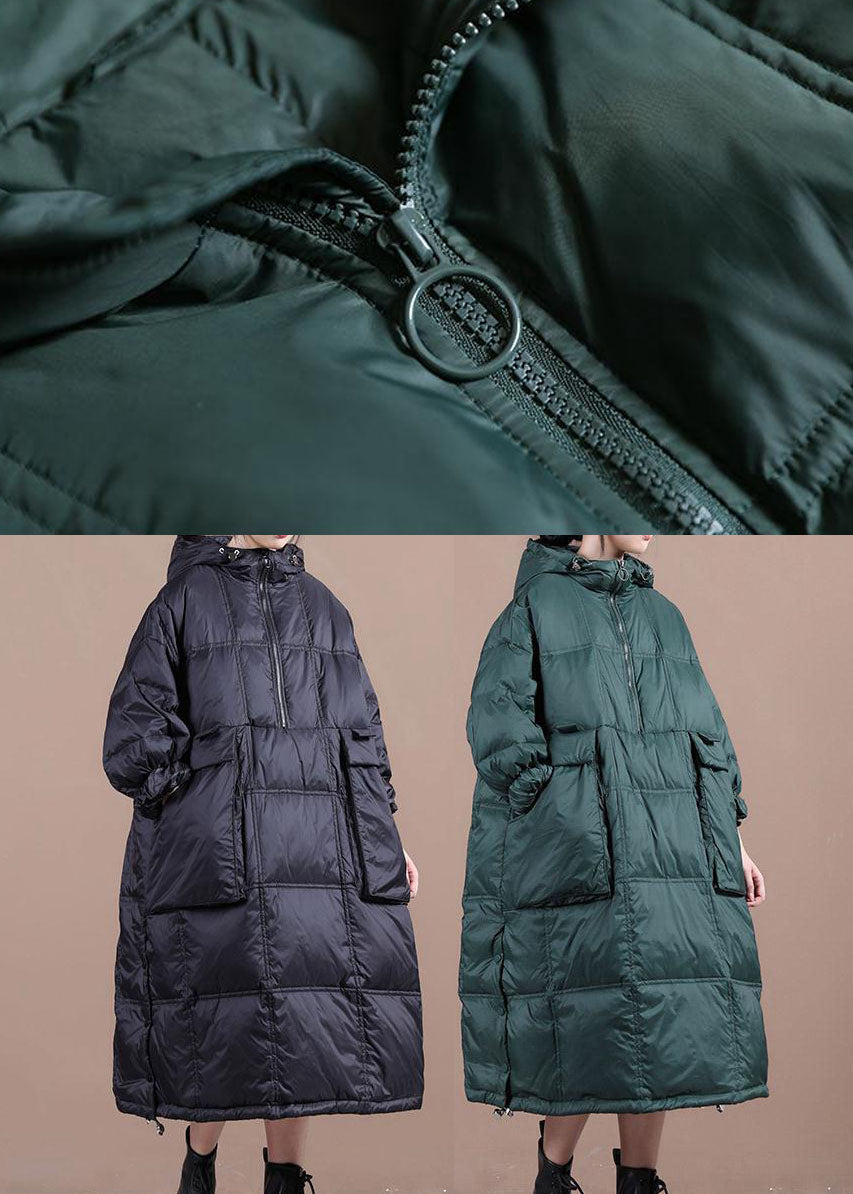 Green Hooded Drawstring Fine Cotton Filled Winter Coat