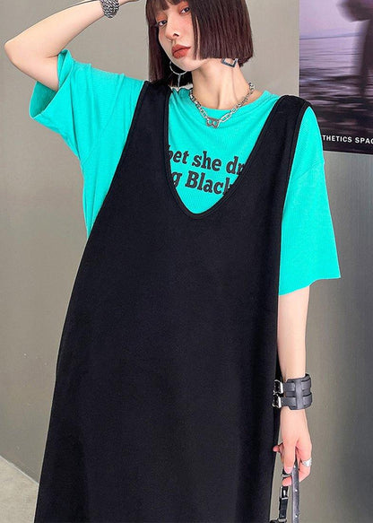 Green O-neck Graphic Cotton Summer Top