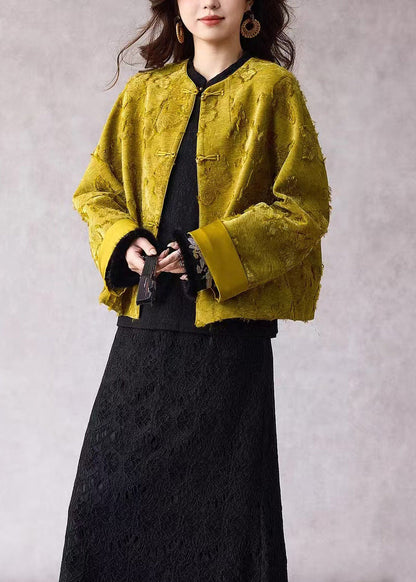 Green O Neck Jacquard Fine Cotton Filled Jacket Winter