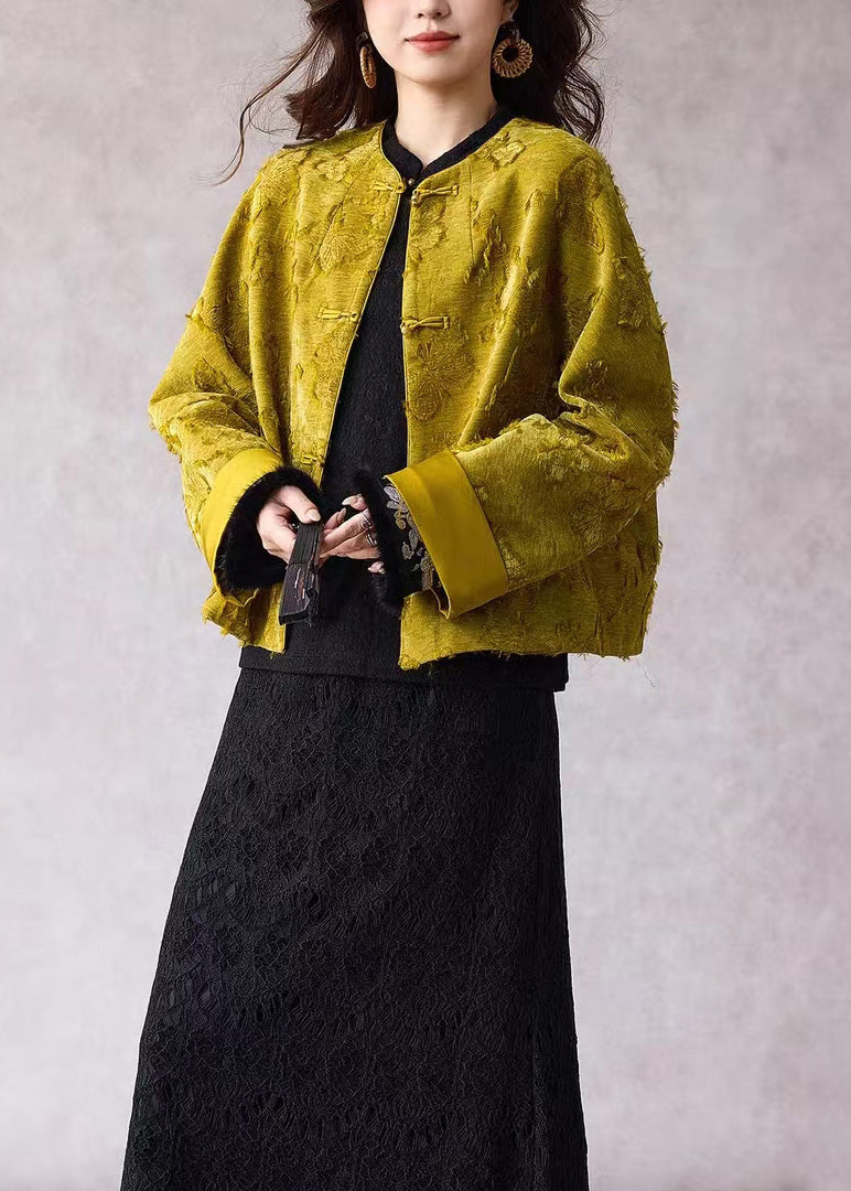 Green O Neck Jacquard Fine Cotton Filled Jacket Winter
