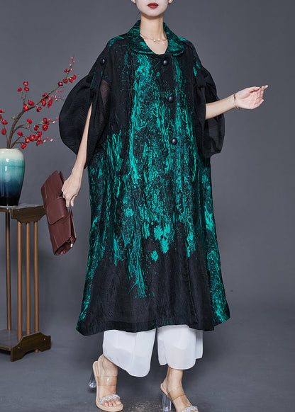 Green Oversized Patchwork Jacquard Spandex Trench Coats Spring
