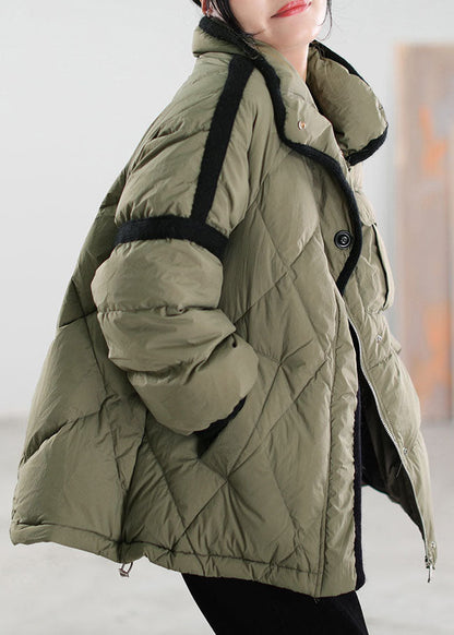 Green Patchwork Pockets Duck Down Winter