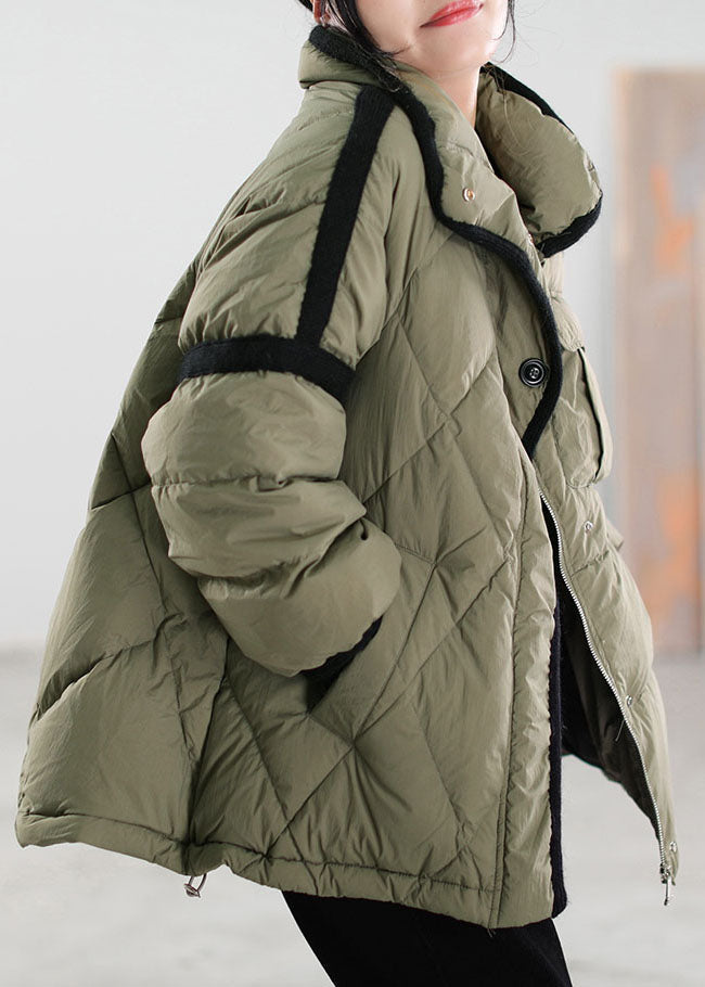 Green Patchwork Pockets Duck Down Winter