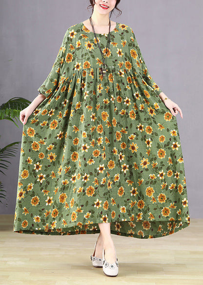 Green Patchwork Print Maxi Dress Long Sleeve