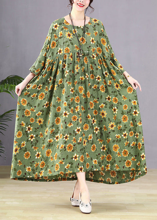 Green Patchwork Print Maxi Dress Long Sleeve