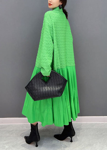 Green Peter Pan Collar Patchwork Jacquard Pleated Dress Spring