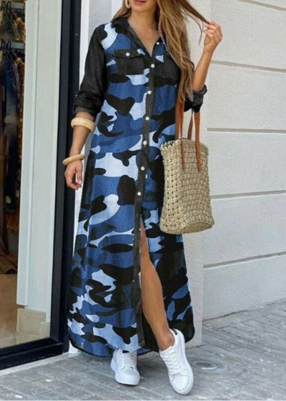 Green Peter Pan Collar Tie Dye Chiffon Shirts Dresses Long Sleeve