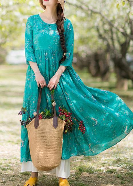 Green Print Dresses O-neck Patchwork a Line Spring Dresses