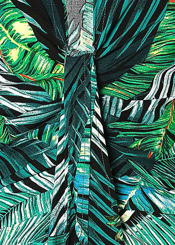Green Slim Fit V Neck Print Dresses Long Sleeve