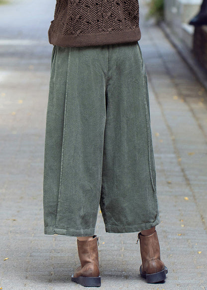 Green High Waist Corduroy Wide Leg Pants Spring