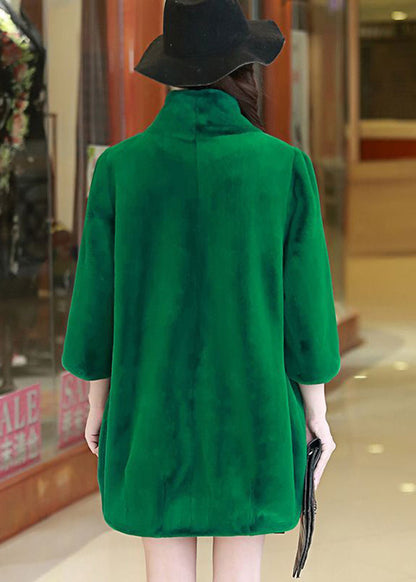 Green Stand Collar Oversized Fuzzy Fur Fluffy Coats Bracelet Sleeve