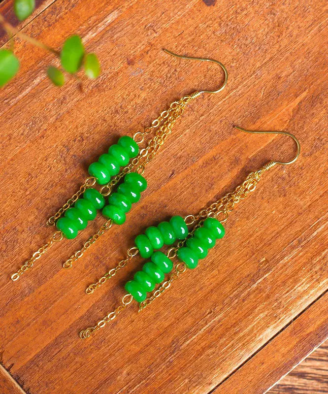 Sterling Silver Overgild Dry Green Abacus Tassel Drop Earrings