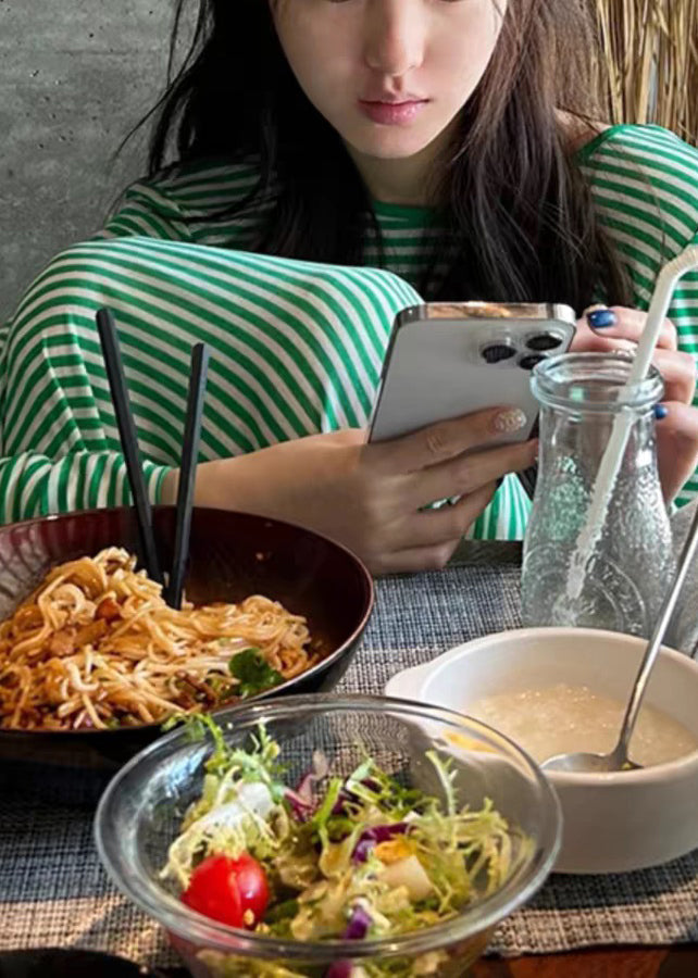 Green Striped Backless Cotton T Shirt Dress Long Sleeve