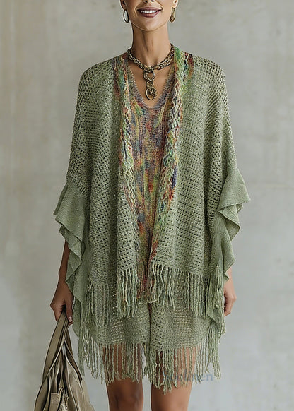 Green V Neck Knit Cardigan Batwing Sleeve