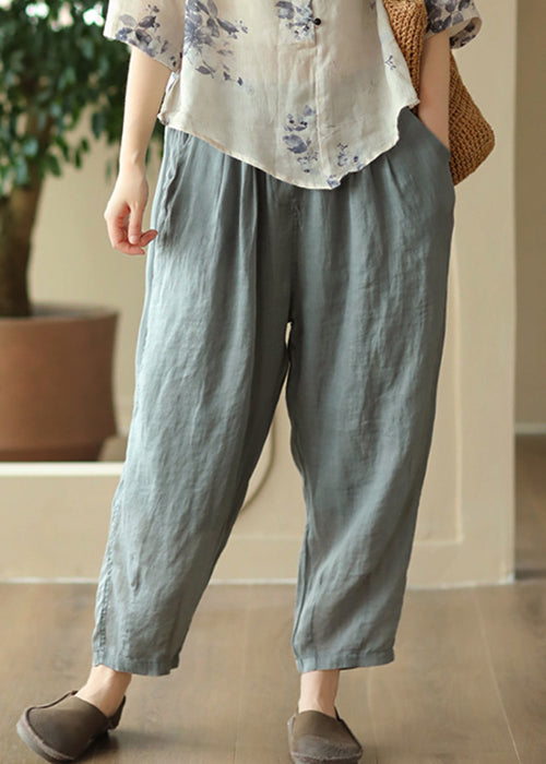 Grey Cozy Pockets High Waist Linen Harem Pants