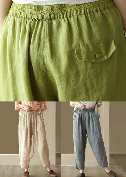 Grey Cozy Pockets High Waist Linen Harem Pants