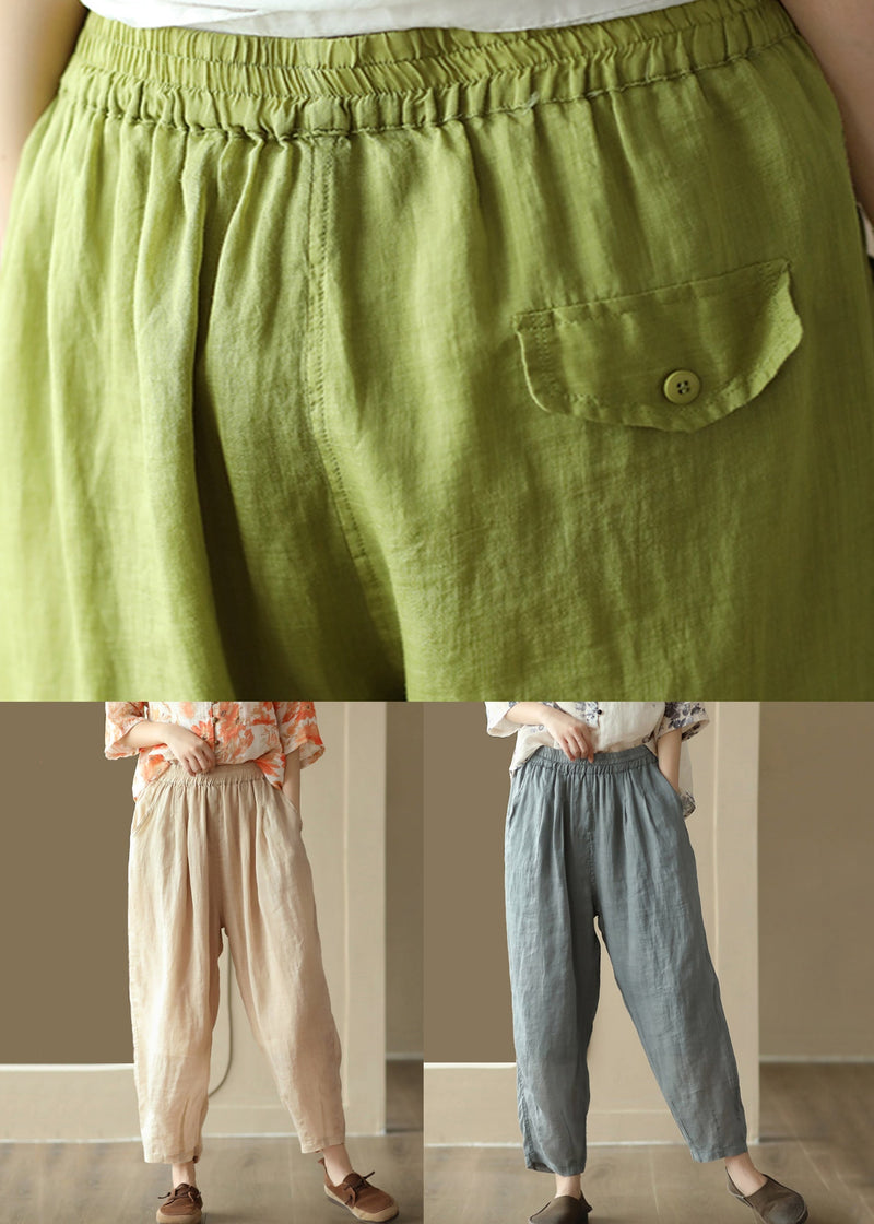 Grey Cozy Pockets High Waist Linen Harem Pants
