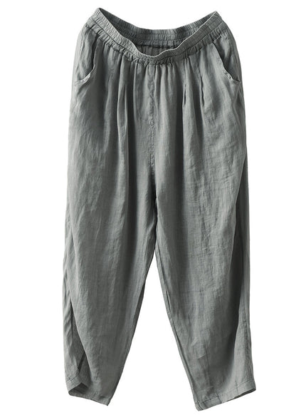 Grey Cozy Pockets High Waist Linen Harem Pants