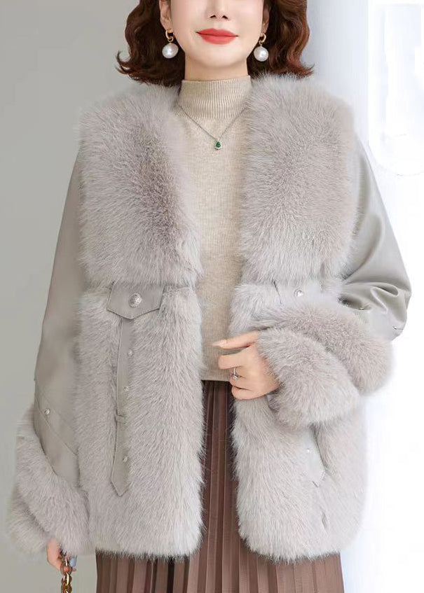 Grey Nail Bead Patchwork Mink Velvet Coats Winter