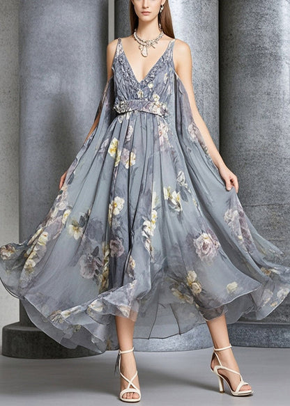 Grey Oversized Print Chiffon Cami Dress Summer