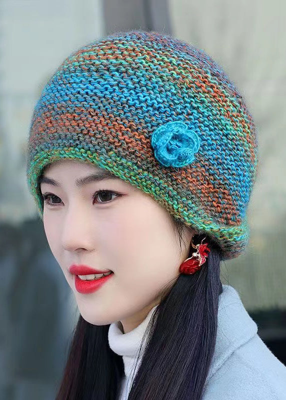 Handmade Peacock Blue Woolen Knit Bonnie Hat