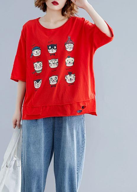 Hole Cotton Tunics for Christmas Gifts Red Blouse Summer